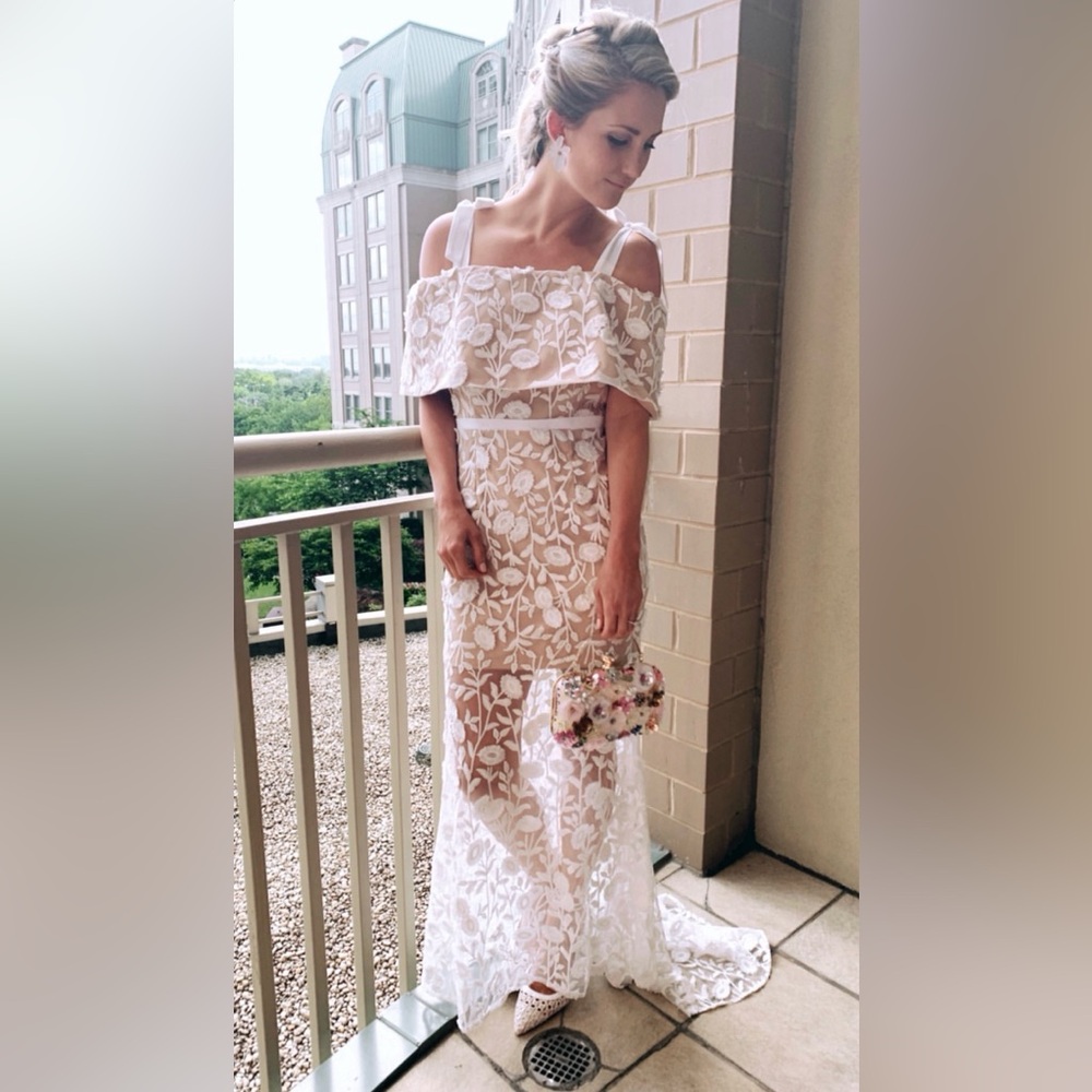 Jarlo Petite All Over Embroidered Lace Maxi Dress With Tie Shoulder Detail
